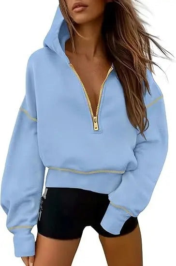 FELPA CON MEZZA ZIP E CAPPUCCIO DA DONNA CASUAL
