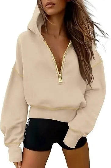 FELPA CON MEZZA ZIP E CAPPUCCIO DA DONNA CASUAL