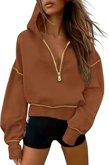 FELPA CON MEZZA ZIP E CAPPUCCIO DA DONNA CASUAL