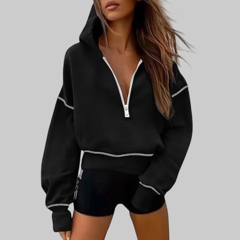 FELPA CON MEZZA ZIP E CAPPUCCIO DA DONNA CASUAL