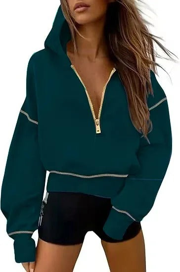 FELPA CON MEZZA ZIP E CAPPUCCIO DA DONNA CASUAL